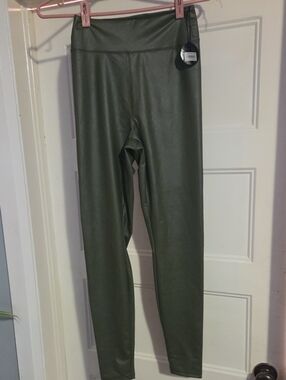 Olive Green Faux Leather Leggings